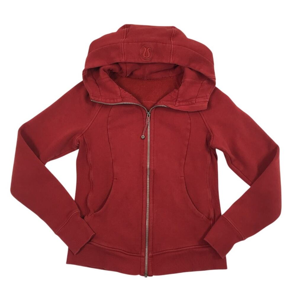 LULULEMON Scuba Hoodie Light Cotton Fleece Sz 8 Red Everyday Travel Comfort - Picture 6 of 12
